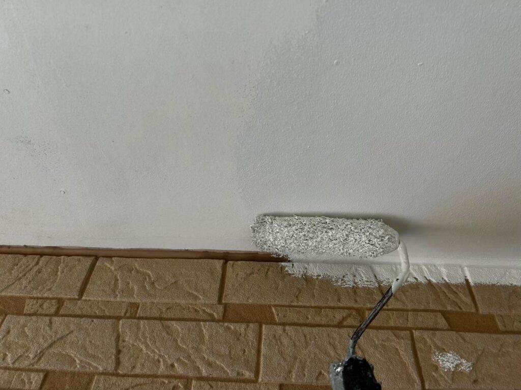 軒天塗装１回目<br />
湿気が蓄積しやすい場所なので防カビ塗料を使用しました。<br />
<br />
材料:ケンエースGⅡ