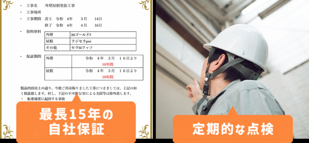 最長15年の自社保証と定期点検